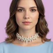 Choker / Collana Couture Collezione Intreccio in Seta Écru, Corallo Rosa e Argento 925