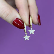 Orecchini anelline oro giallo con stella pendente