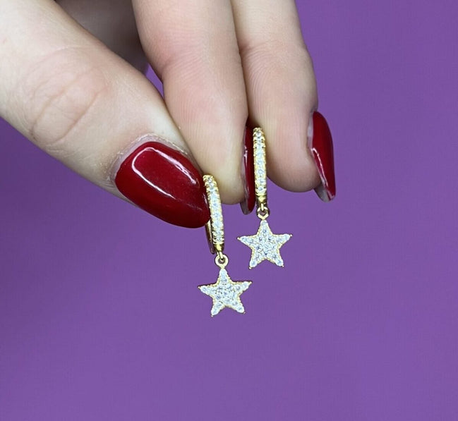Orecchini anelline oro giallo con stella pendente