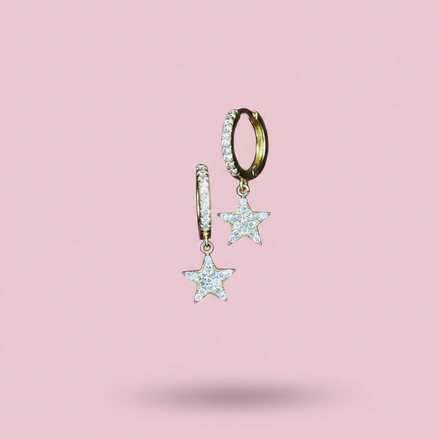 Orecchini hoop argento 925 oro giallo con stella pendente