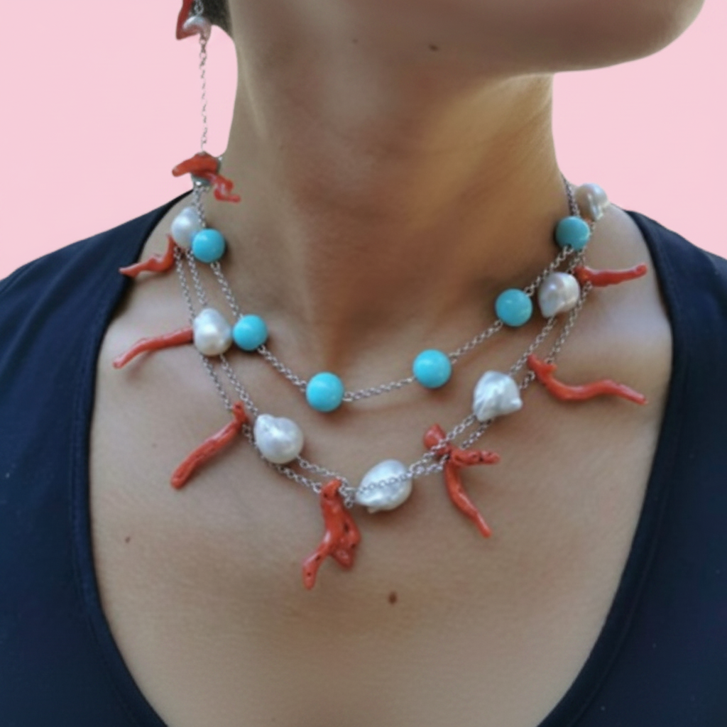 Collezione Oceano  - Collana argento 925 con  7 sfere turchese