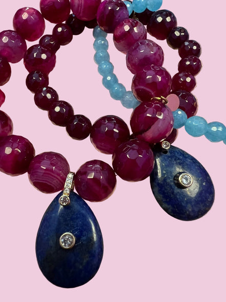 Bracciale Bisette - JAIPUR agata burgundy con charm goccia di lapislazzuli