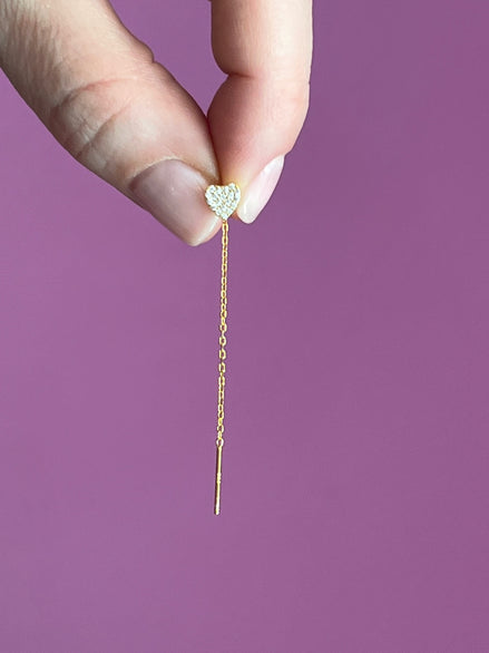 Monorecchino catena "saliscendi" cuore zirconi - argento925 placcato oro giallo