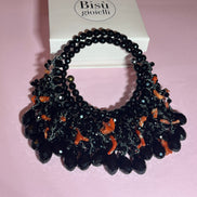 INCANTEVOLE -   MEDITERRANEA Chocker flessibile onic con cascata cristalli neri swarovski e corallo