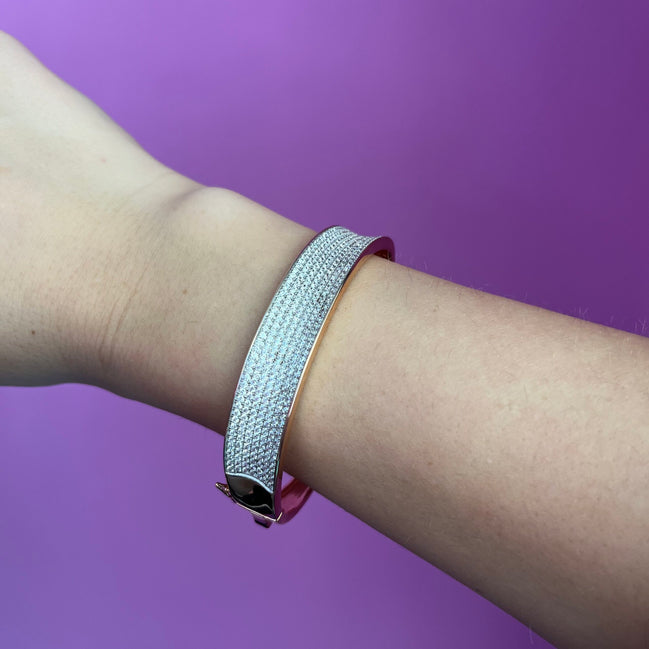 Bracciale bangle a manetta argento 925 con pavé zirconi
