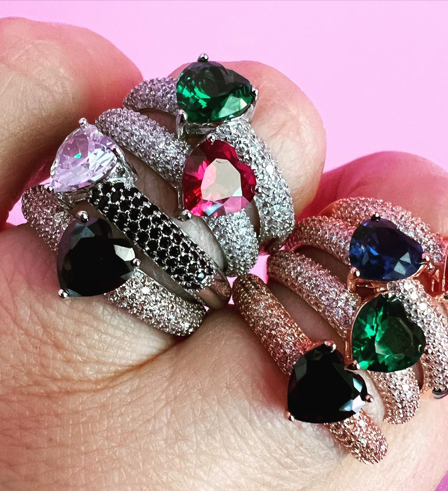 Anello MON COEUR oro rosa con zirconi bianchi/nero