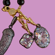 Collana TALISMANI - black - ONICE  mm 8 - chiusura gioiello argento 925 - cm 60 - 3 charms Corno e Luce