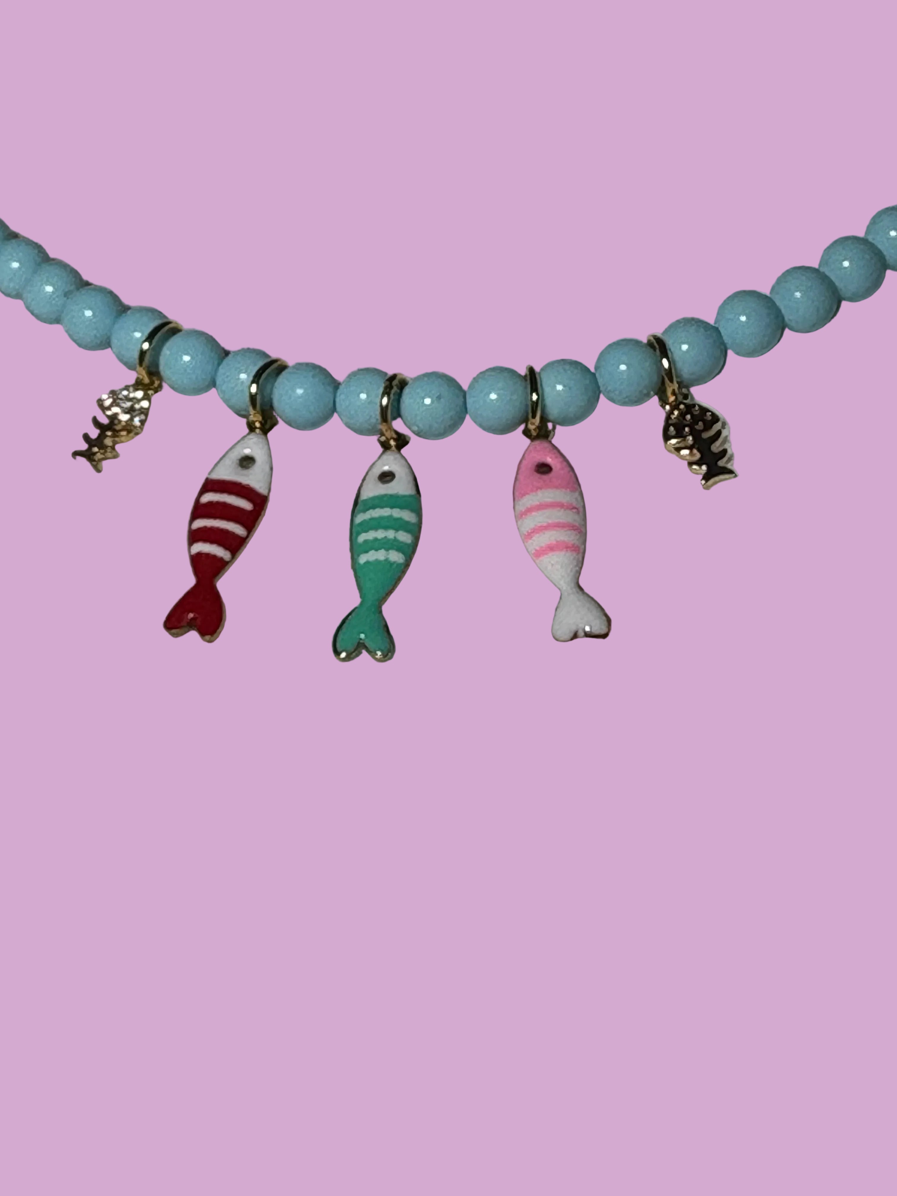 Collana POISSONS - turchese mm 4 - chiusura argento 925 -  5 pesciolini