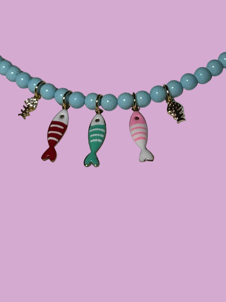 Collana POISSONS - turchese mm 4 - chiusura argento 925 -  5 pesciolini