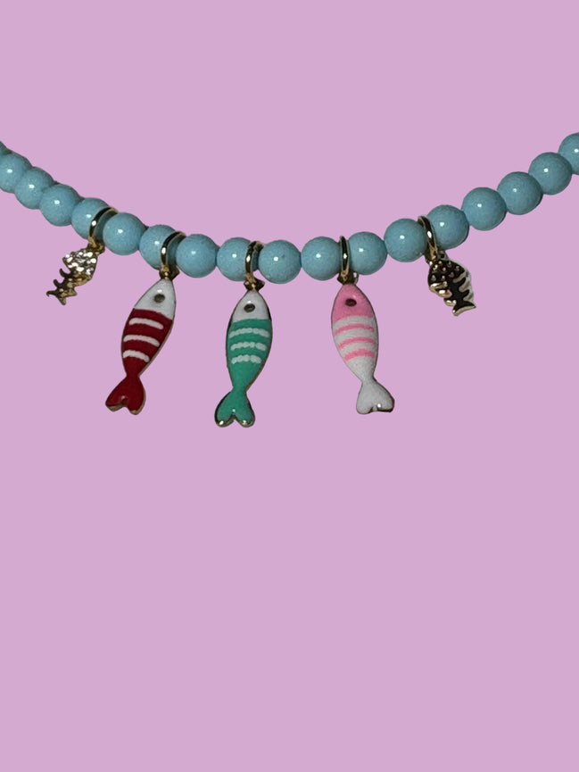 Collana POISSONS - turchese mm 4 - chiusura argento 925 -  5 pesciolini