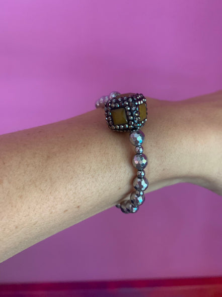 Braccialetto  Bisette ematite argento con giada e marcassite