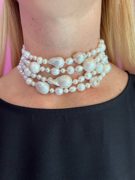 Collier argento 925 con 4 giri perle coltivate barocche