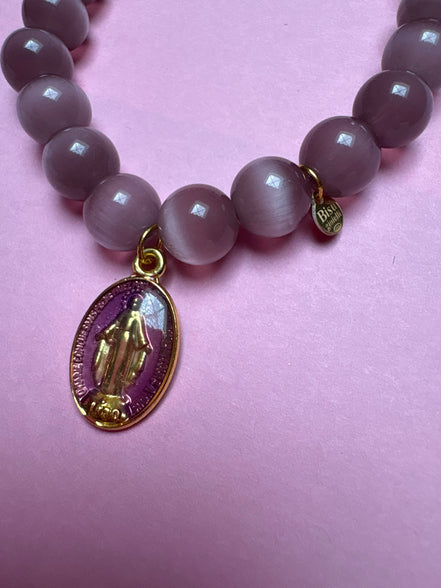 Bracciale Bisette -TALISMANI  occhi di gatto mauve  con charm Miracolosa