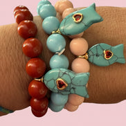 Bracciale Bisette - JAIPUR  OCEANO   turchese  con charm pesciolino turchese (cuore rubellite)