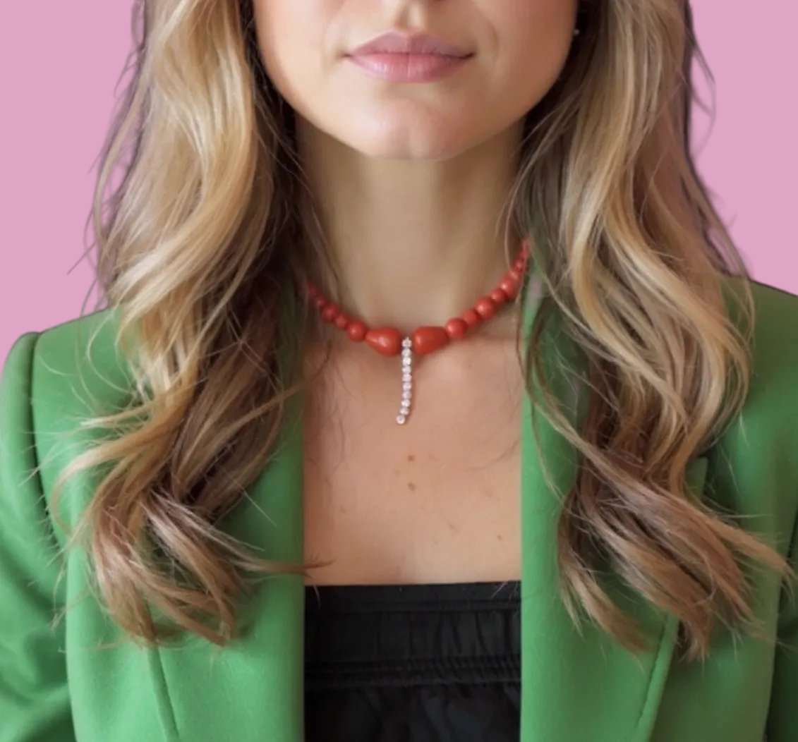 INCANTEVOLE -  MEDITERRANEA Chocker flessibile corallo rosso con tennis argento