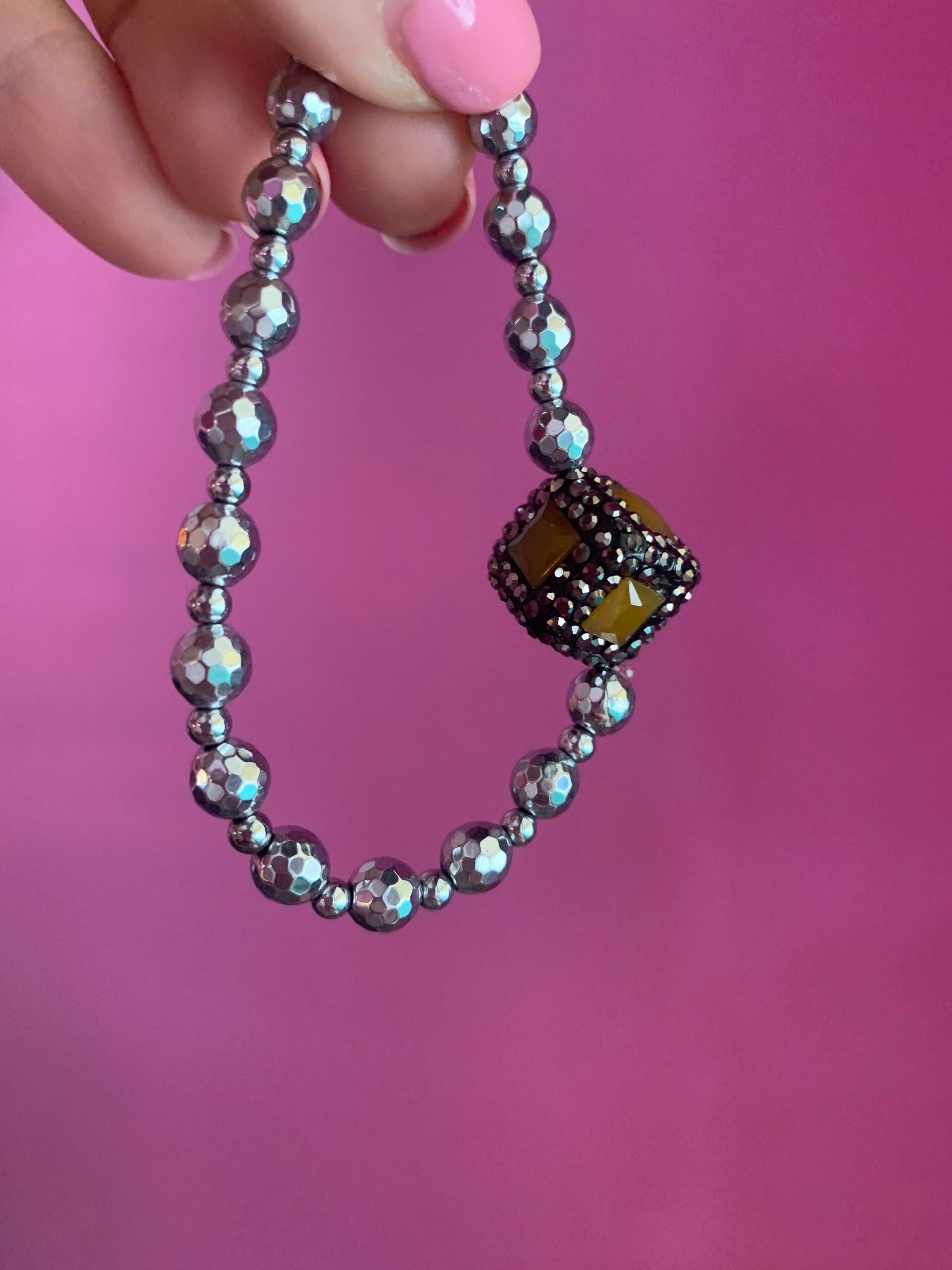 Braccialetto  Bisette ematite argento con giada e marcassite