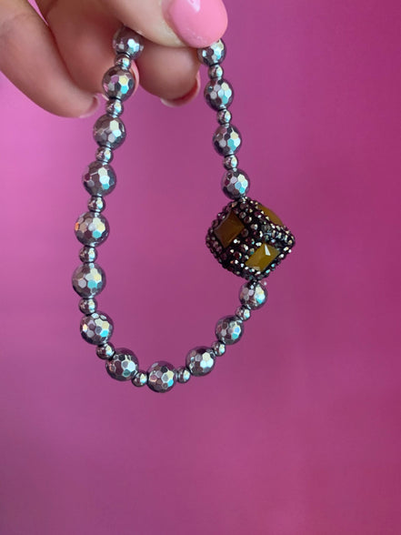 Braccialetto  Bisette ematite argento con giada e marcassite
