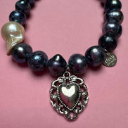 Bracciale Bisette -TALISMANI perle grey con charm Cuore sacro