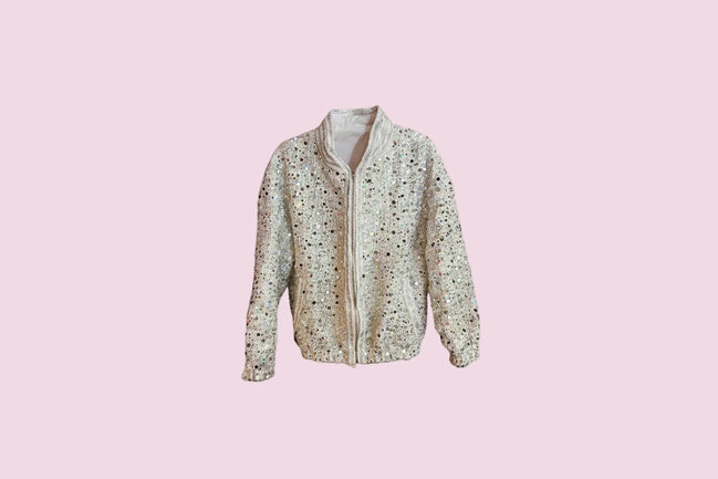 Sparkling bomber -bomber in tweed con paillettes e  Passamaneria