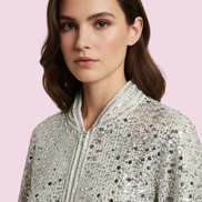 Sparkling bomber -bomber in tweed con paillettes e  Passamaneria