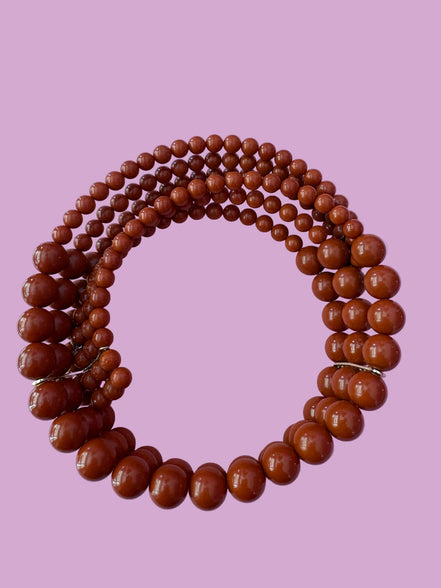 INCANTEVOLE -  3 giri   Chocker flessibile corallo rosso con argento 925
