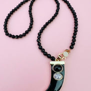 Collana TALISMANI - ONICE  mm 6 - chiusura gioiello argento 925- cm 85- charm Corno smaltato nero