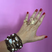 MAGNIFICO - Bracciale multifili - 7 file - perle brown e bianche coltivate barocche e piatte e topazio fumè