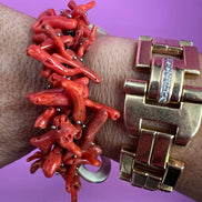 Bracciale MEDITERRANEA-  grandi rametti corallo rodo e corno naturale