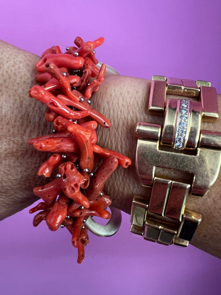 Bracciale MEDITERRANEA-  grandi rametti corallo rodo e corno naturale