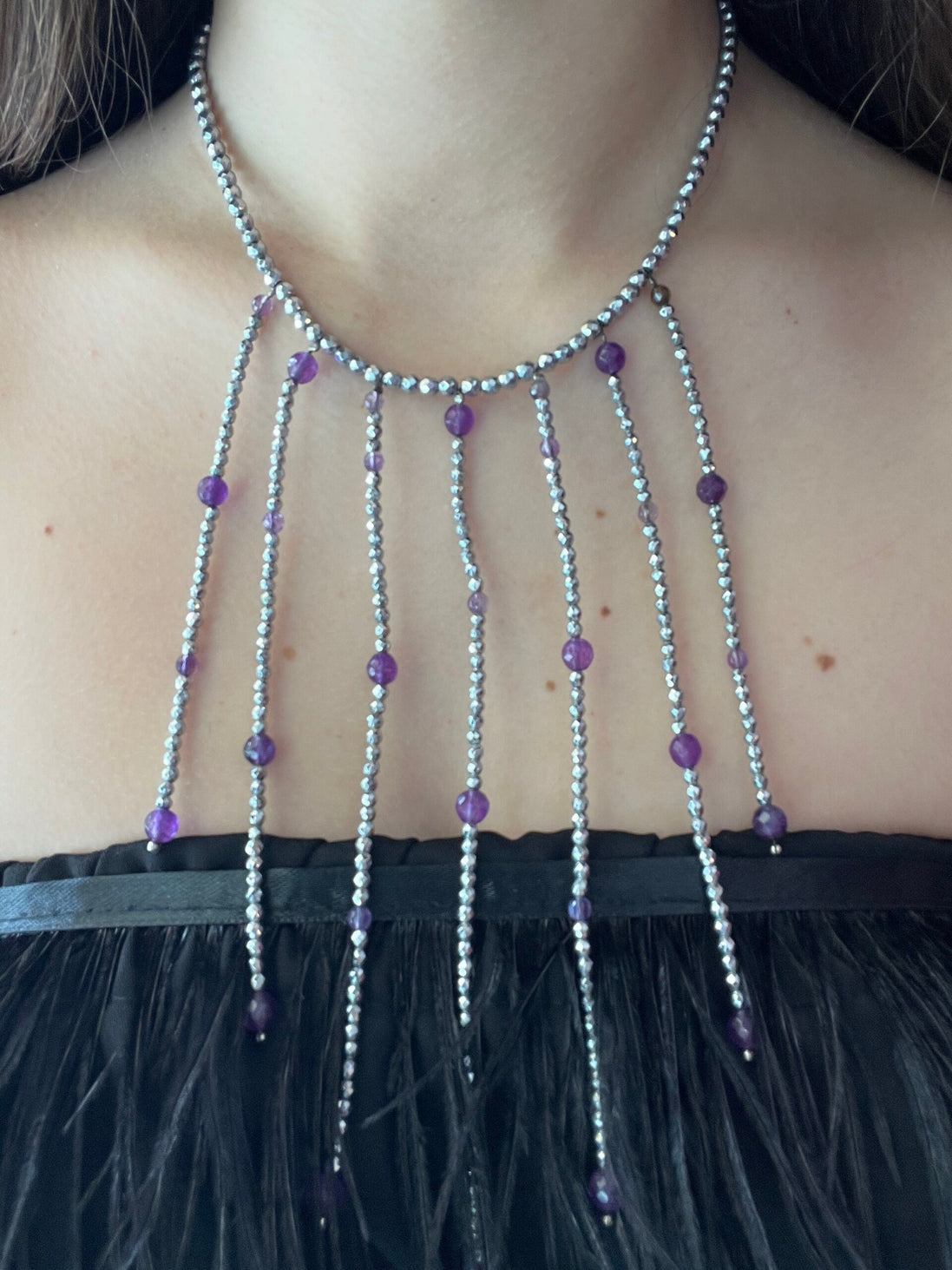 Collier cascata con ematite argentata e ametista