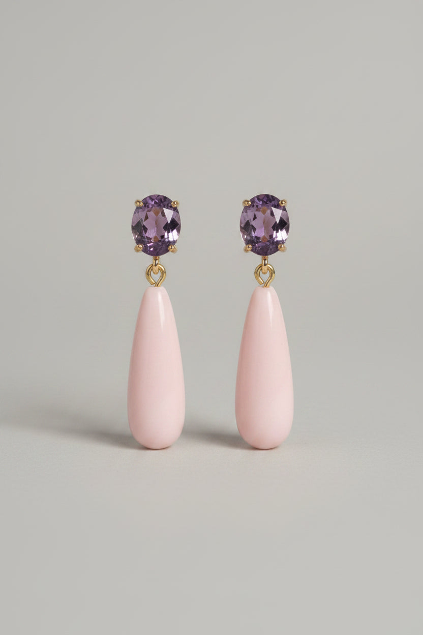 Orecchini  - MEDITERRANEA corallo rosa e cristallo viola