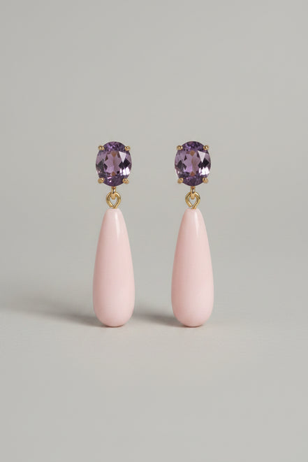 Orecchini  - MEDITERRANEA corallo rosa e cristallo viola