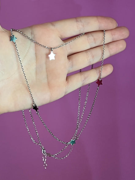 Collana doppio giro argento 925  rodio con stelline