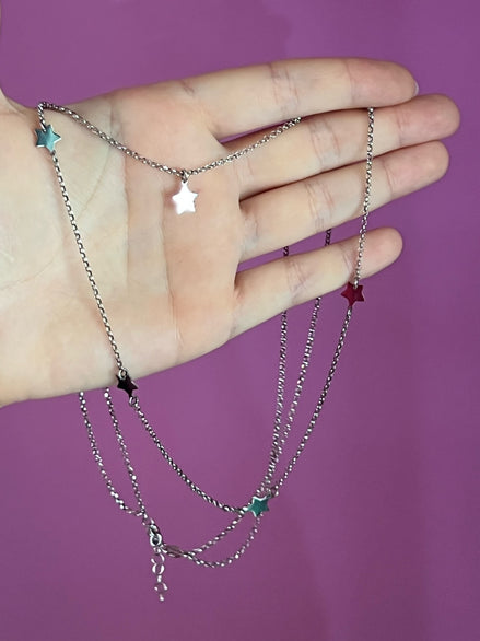 Collana doppio giro argento 925  rodio con stelline
