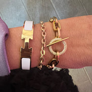 Bracciale Catena Gold con chiusura a T e zirconi - acciaio