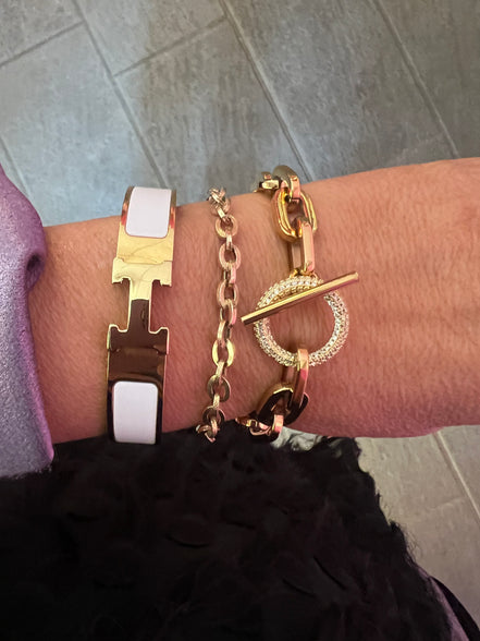 Bracciale Catena Gold con chiusura a T e zirconi - acciaio