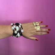 Bracciale multifili - 6 file - perle coltivate barocche e onice