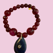 Bracciale Bisette - JAIPUR agata burgundy con charm goccia di lapislazzuli