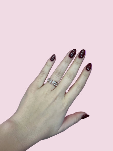 Rose gold ring with HAPPY LUCKY inscription