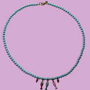 Collana POISSONS - turchese mm 4 - chiusura argento 925 -  5 pesciolini
