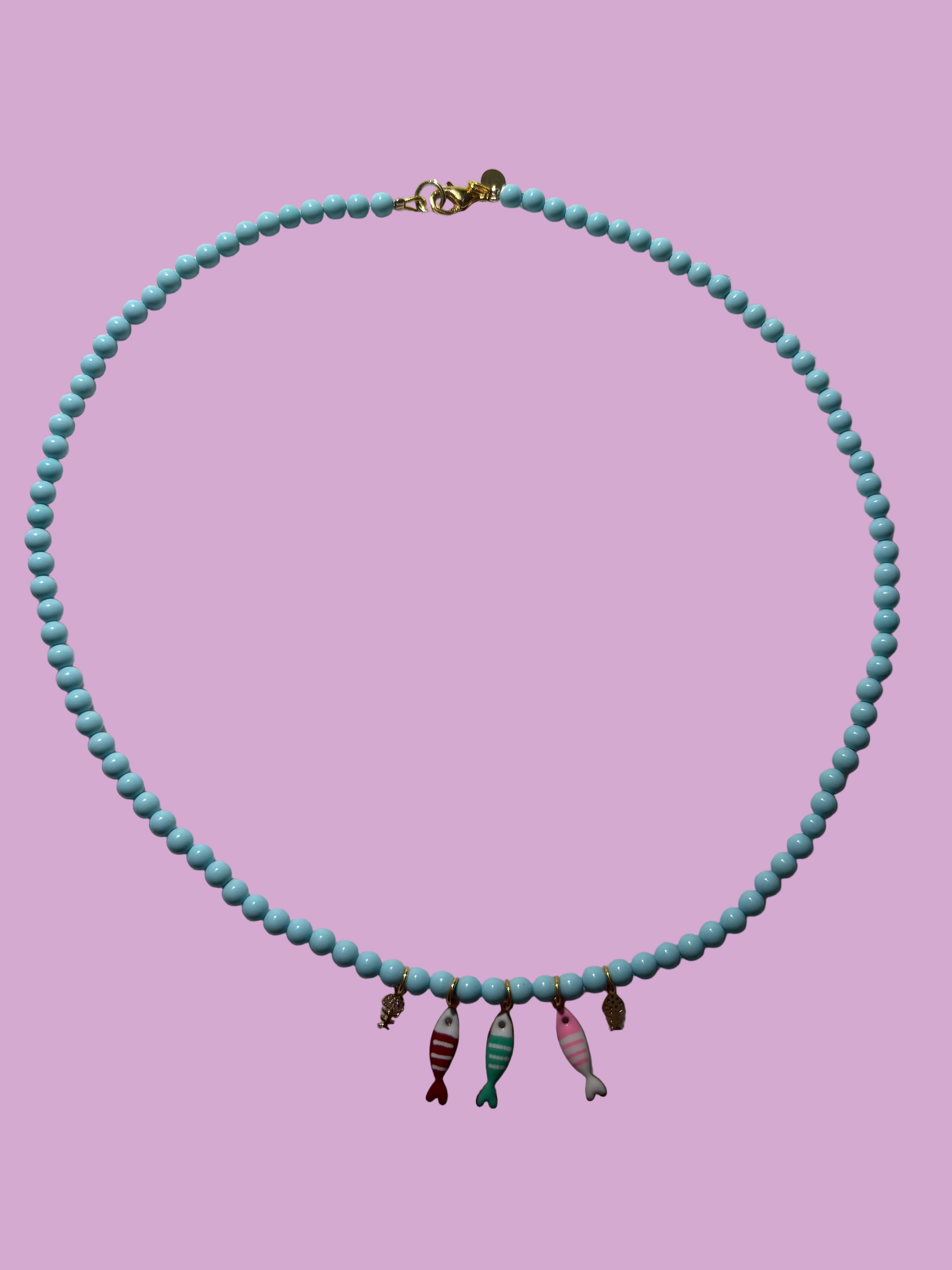 Collana POISSONS - turchese mm 4 - chiusura argento 925 -  5 pesciolini