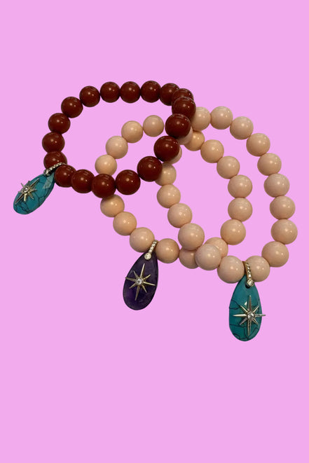 Bracciale Bisette - JAIPUR  OCEANO  corallo rosso  con charm turchese stella
