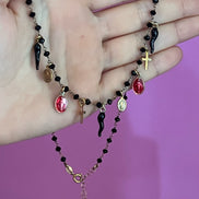 Collana argento oro giallo con miracolose, cornini e croci