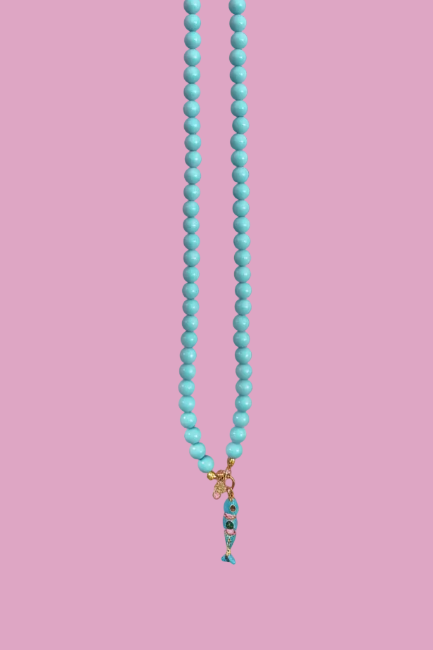 Collana OCEANO - Turchese  mm 10 - chiusura gioiello argento 925 - cm 60