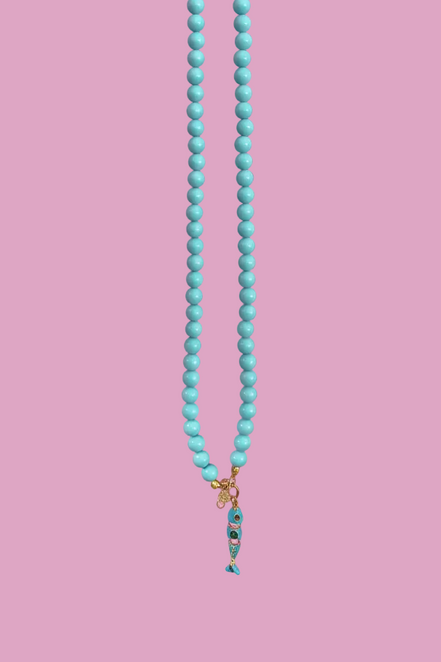 Collana OCEANO - Turchese  mm 10 - chiusura gioiello argento 925 - cm 60