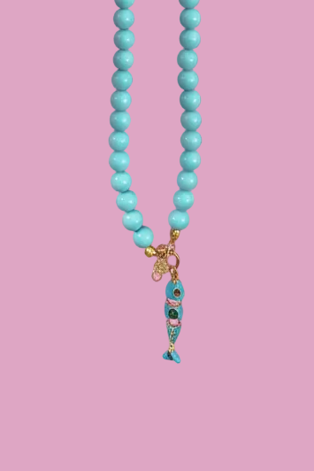 Collana OCEANO - Turchese  mm 10 - chiusura gioiello argento 925 - cm 60