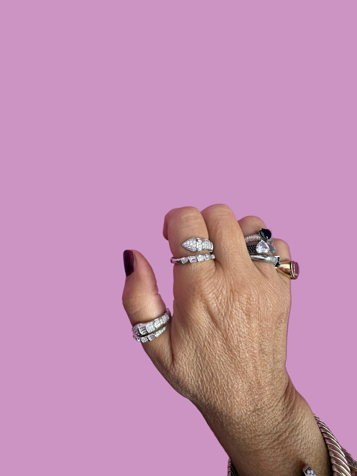 Anello WHITE SNAKE in Argento 925 rodiato con zirconi