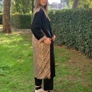 LUCE - Spolverino in Foulé 100% lana nero e retro in paillettes caramello
