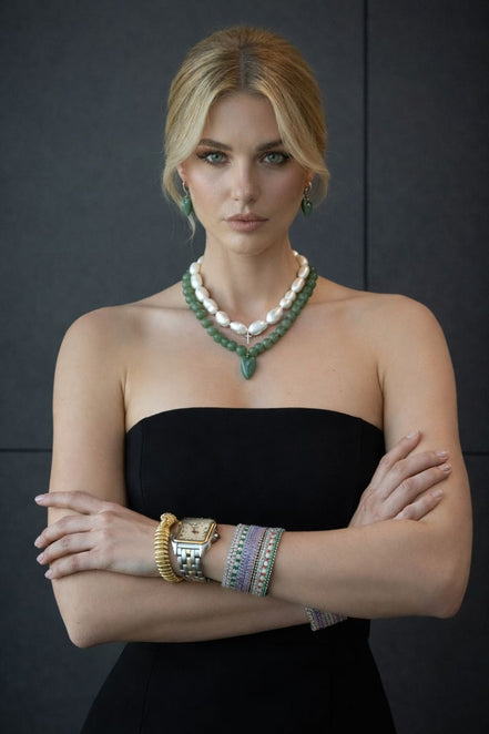 Collana JAIPUR - Avventurina verde e pendente cuore