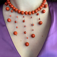 Collana Effimera -MEDITERRANEA  CASCATA Corallo rosso con argento 925 rodio